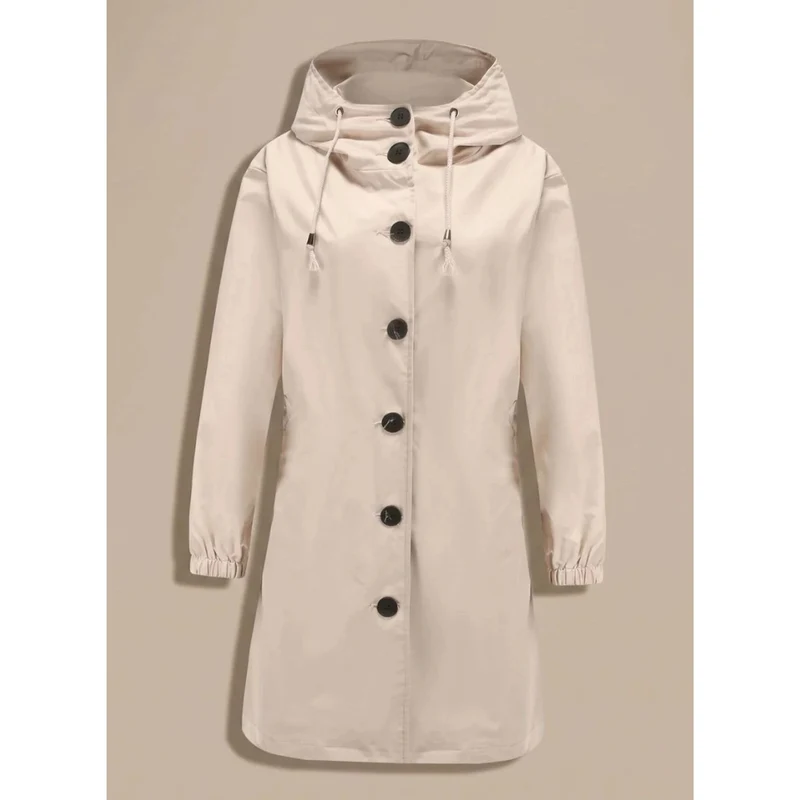 Odette | Damen Wasserdichte Regenjacke mit Kapuze, Langarm und Knöpfen