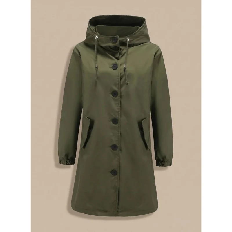 Odette | Damen Wasserdichte Regenjacke mit Kapuze, Langarm und Knöpfen