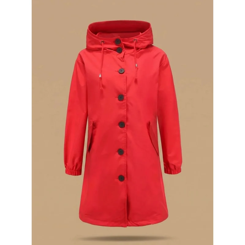 Odette | Damen Wasserdichte Regenjacke mit Kapuze, Langarm und Knöpfen
