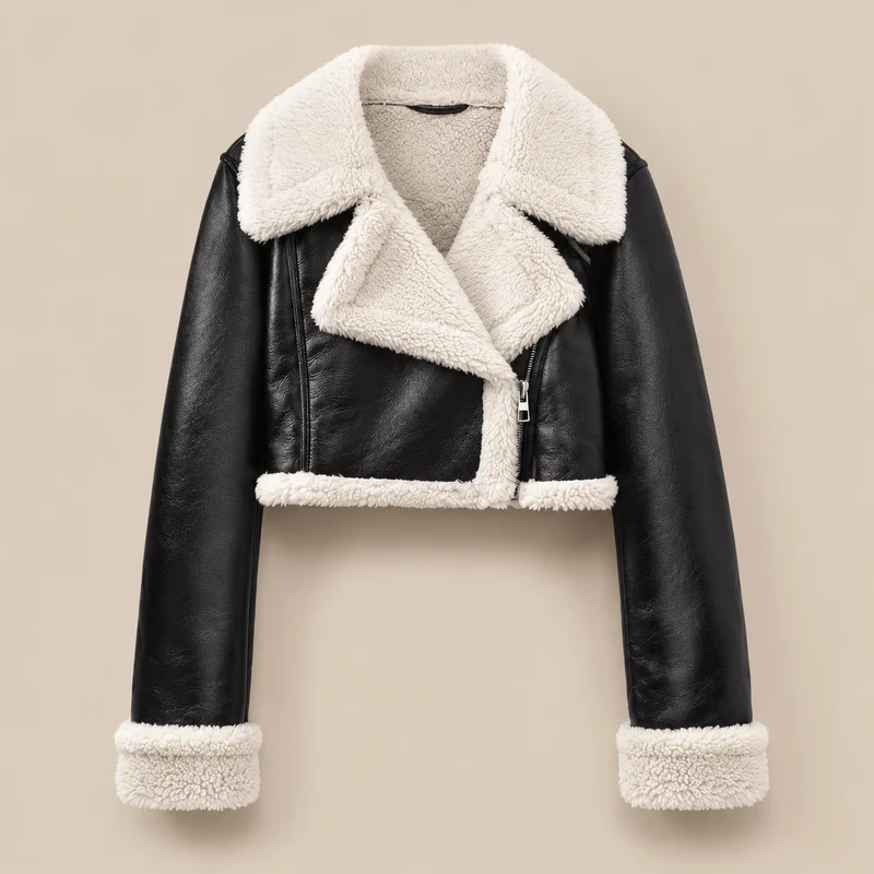 Dörte | Damen Schwarze Winterjacke mit Weichem Kragen, Reißverschluss und Druckknöpfen