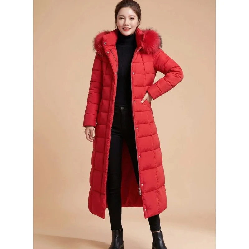 Deborah | Damen Lange Winterjacke mit Kapuze und Reißverschluss