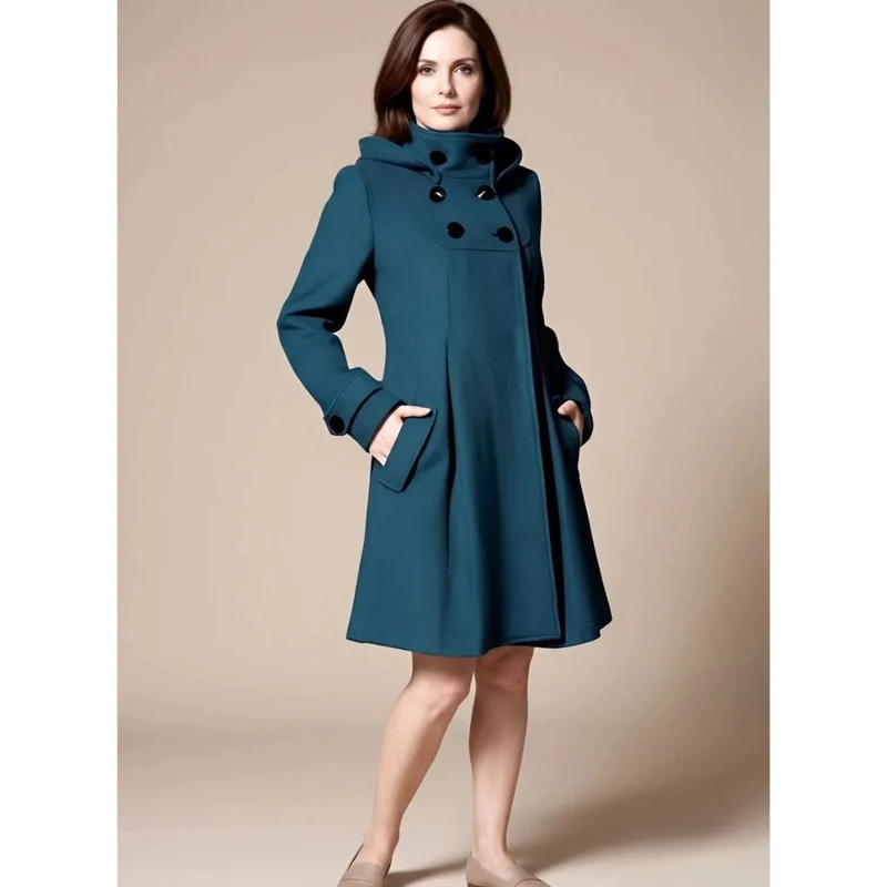 Antje | Damen Winterjacke mit Kapuze, Knöpfen, Taschen und langem Schnitt