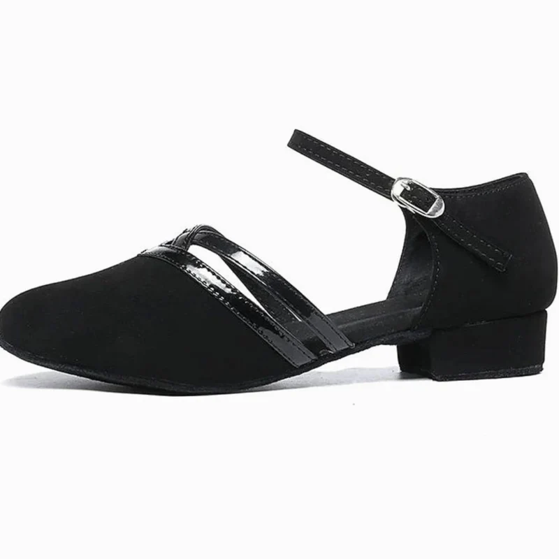 Friederike | Damen Schwarze Tanzschuhe mit Riemen, Schnalle und Absatz