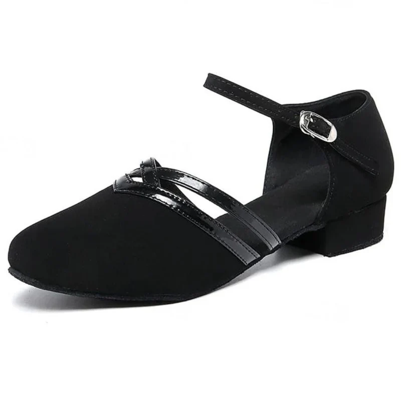 Friederike | Damen Schwarze Tanzschuhe mit Riemen, Schnalle und Absatz