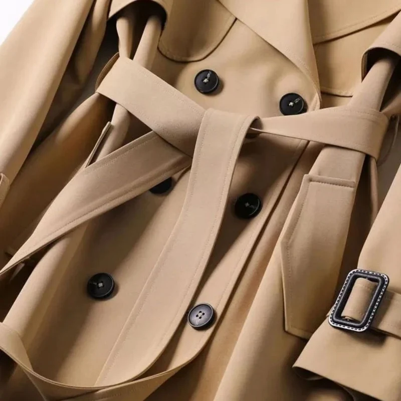 Viviane | Damen Trenchcoat mit Gürtel, Knöpfen und Karomuster