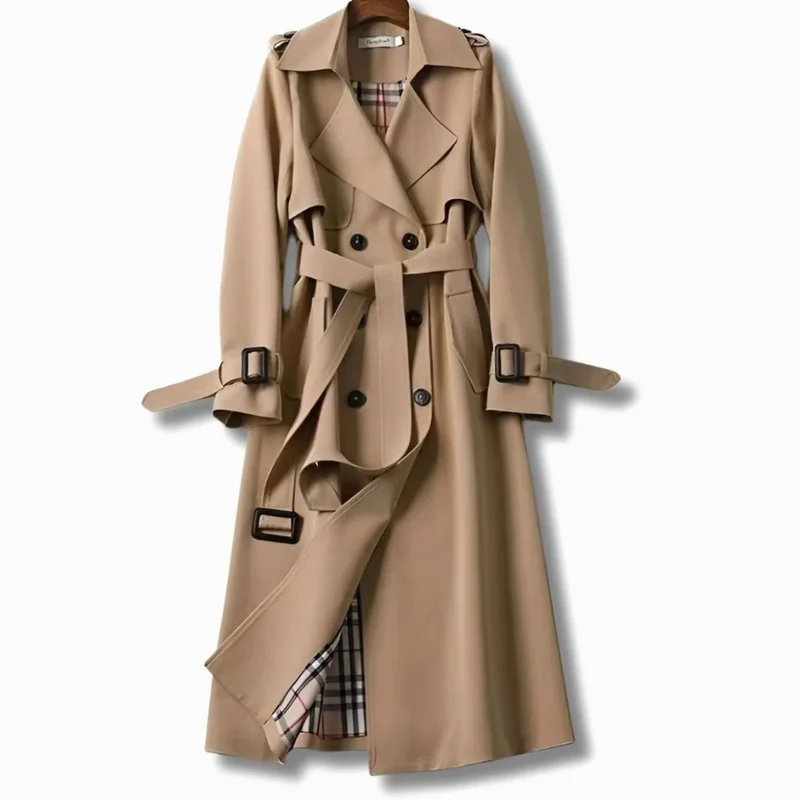 Viviane | Damen Trenchcoat mit Gürtel, Knöpfen und Karomuster