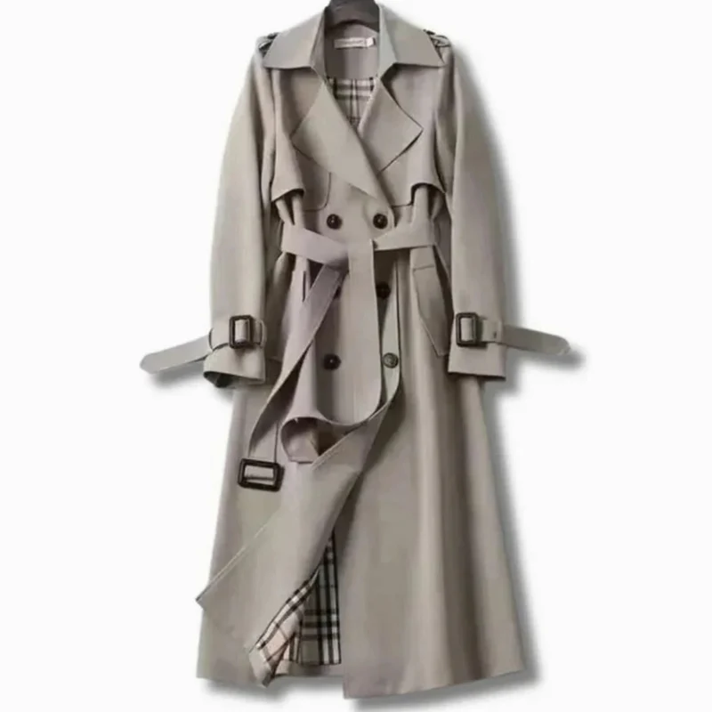 Viviane | Damen Trenchcoat mit Gürtel, Knöpfen und Karomuster
