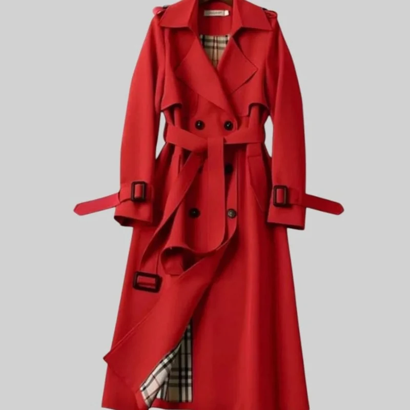 Viviane | Damen Trenchcoat mit Gürtel, Knöpfen und Karomuster