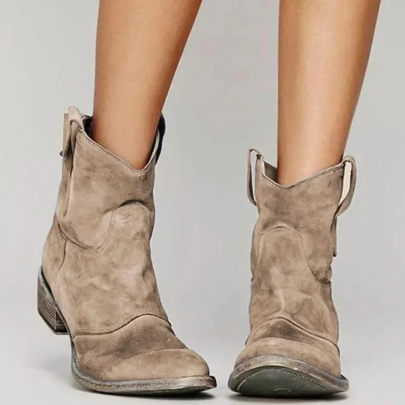 Jasmina | Damen Orthopädische Stiefeletten aus Wildleder mit Western Stil und Absatz