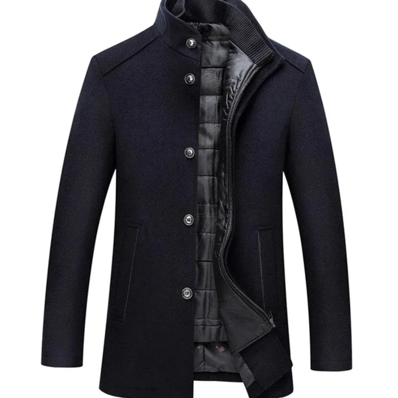 Benedikt | Herren Winterjacke im Mantel Stil mit Reißverschluss, Knöpfen und Taschen