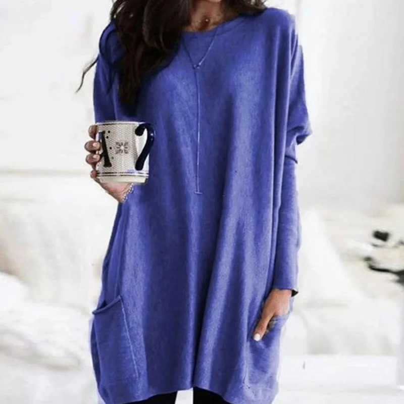 Carlotta | Damen Langer Pullover mit Zwei Taschen