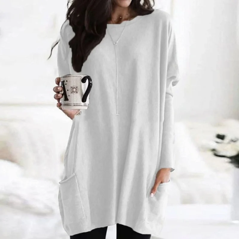 Carlotta | Damen Langer Pullover mit Zwei Taschen