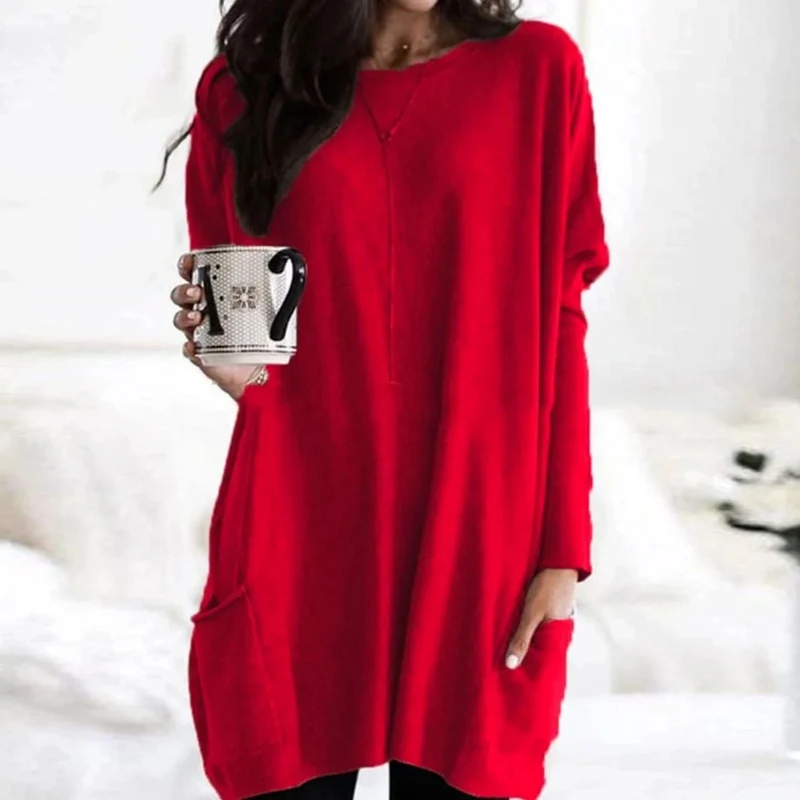 Carlotta | Damen Langer Pullover mit Zwei Taschen