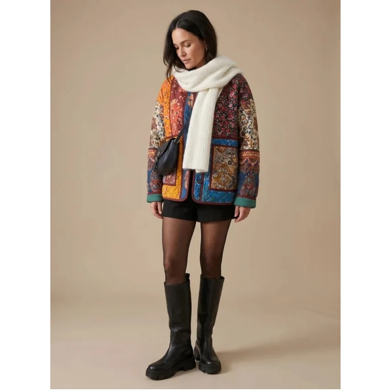 Narin | Damen Steppjacke mit Muster und Stehkragen