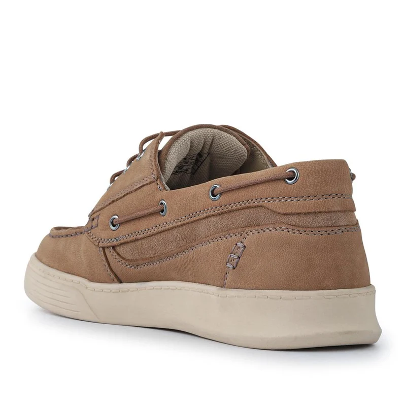 Leather Wide-Fit Boat Shoes - PARK41048 / 327 264 - Stone