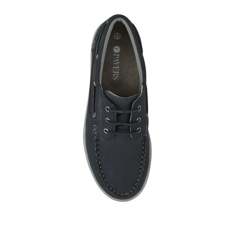 Leather Wide-Fit Boat Shoes - PARK41048 / 327 264 - Navy