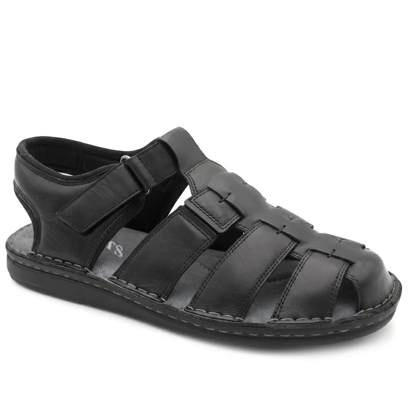 Leather Adjustable Fasten Fisherman Sandals - FBFOO43001 / 329 501 - Black