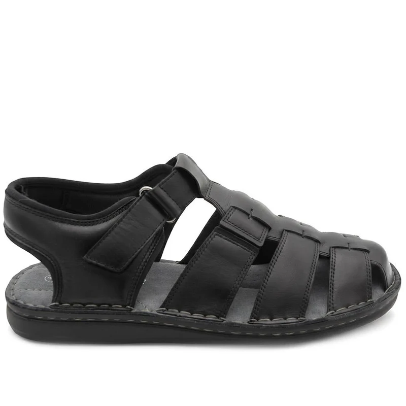 Leather Adjustable Fasten Fisherman Sandals - FBFOO43001 / 329 501 - Black