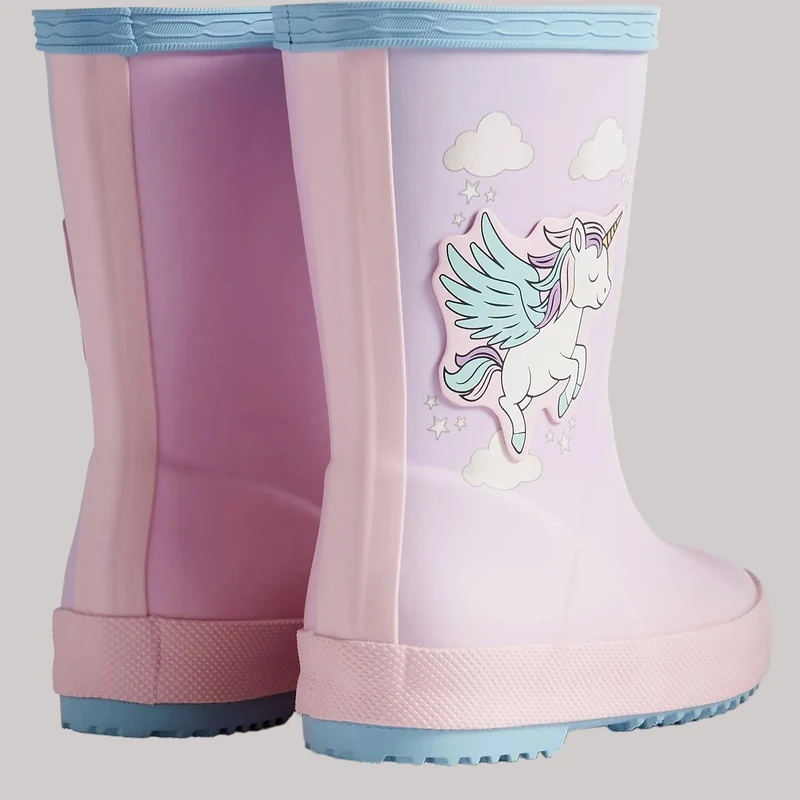 Hunter Kids First Stiefel mit Einhorn-Print | Blau Frost Parfait Rosa