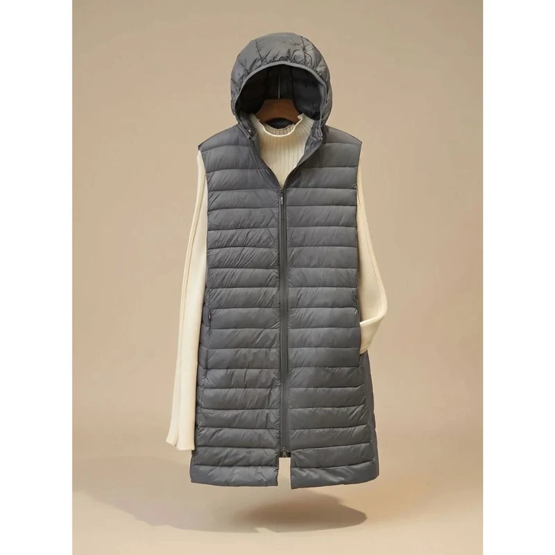 Ariella | Damen Steppjacke mit Kapuze, Reißverschluss und Langem Schnitt