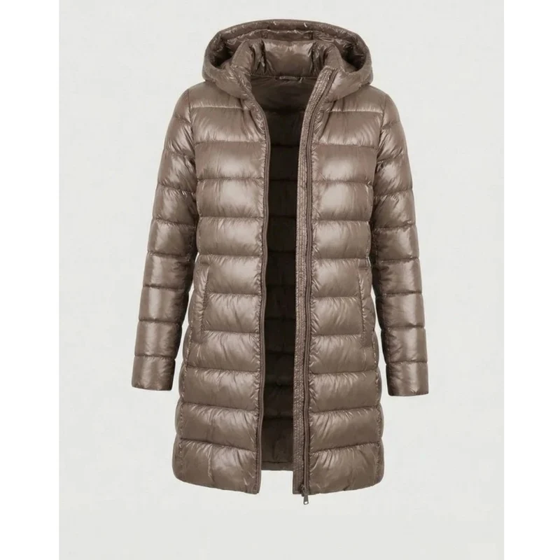 Aileen | Damen Steppjacke mit Kapuze, Reißverschluss und langer Silhouette