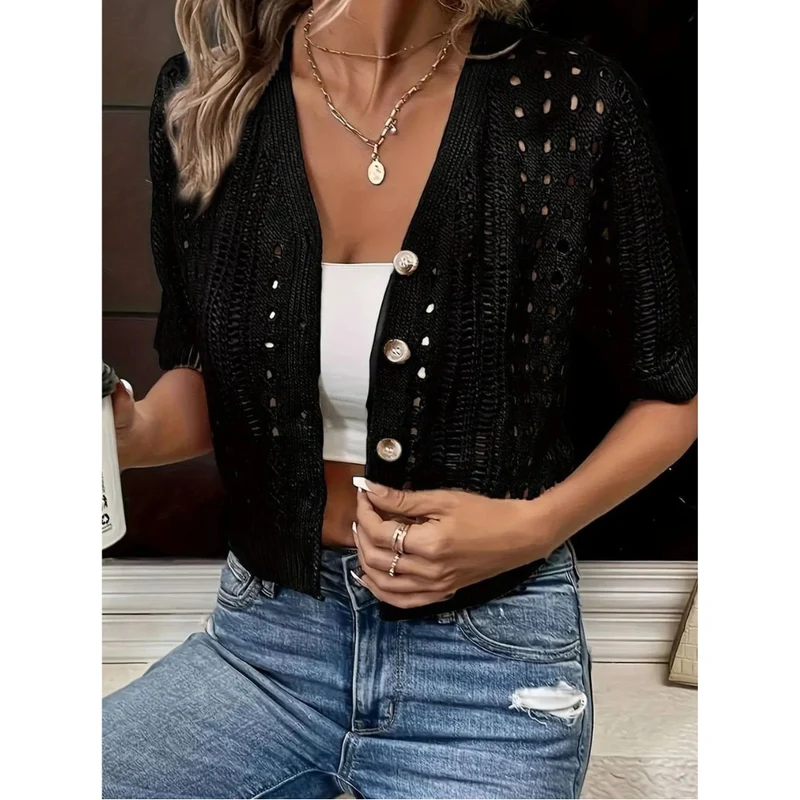 Marit | Damen Strickjacke mit Knöpfen und Loch Optik