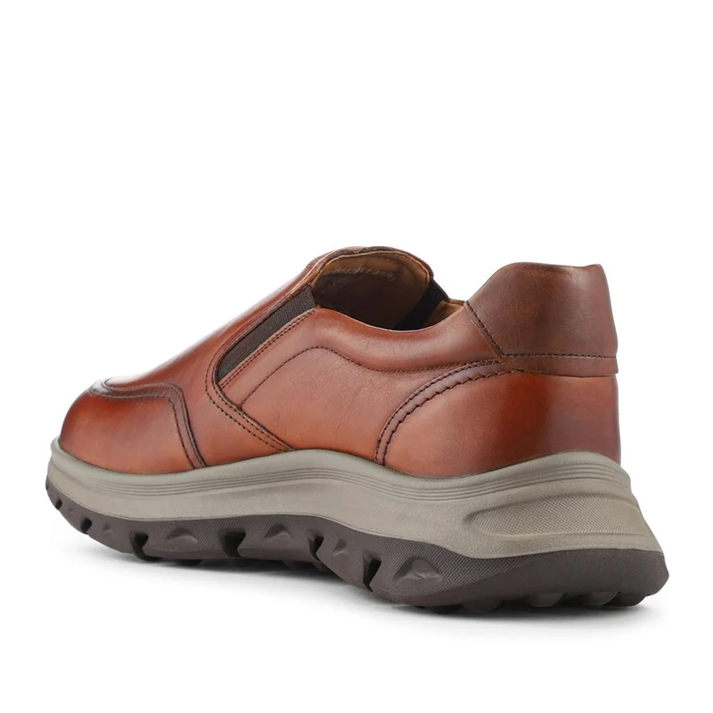 Wide Fit Leather Elasticated Slip On Shoes - PRFEM42011 / 328 324 - Tan