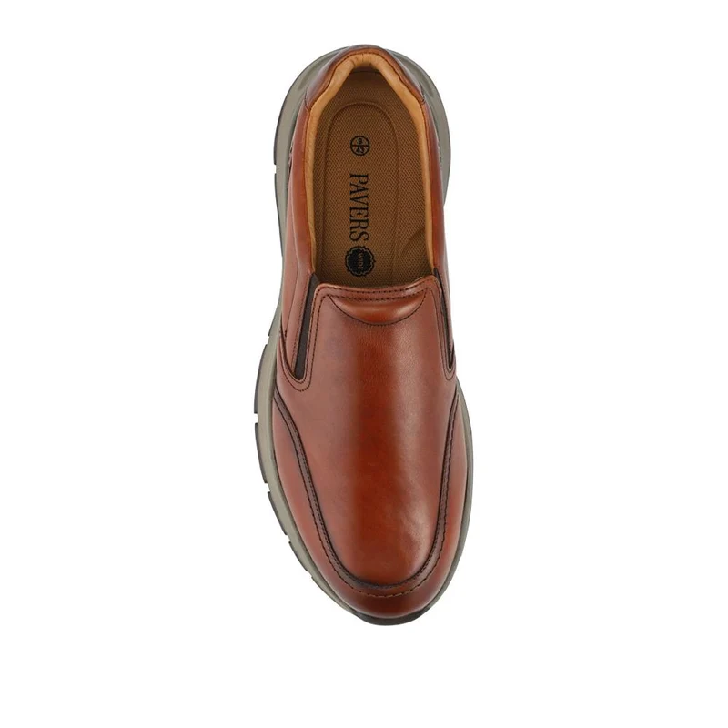 Wide Fit Leather Elasticated Slip On Shoes - PRFEM42011 / 328 324 - Tan