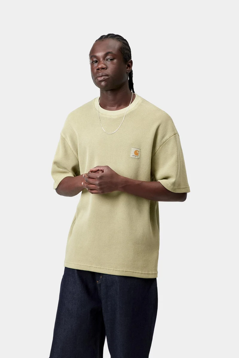 Carhartt WIP Nelson Waffel-T-Shirt für Herren | Sanftes Grün, stückgefärbt