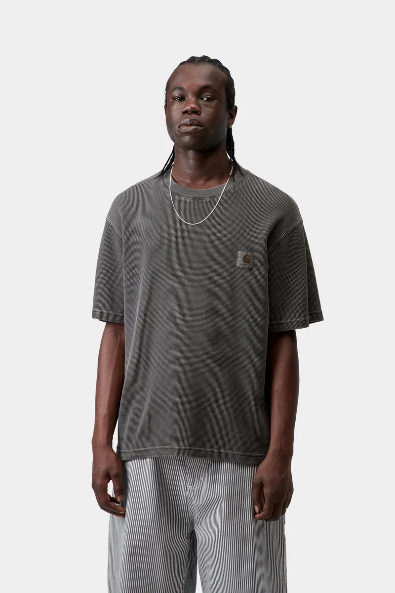 Carhartt WIP Nelson Waffel-T-Shirt für Herren | Schwarz, stückgefärbt