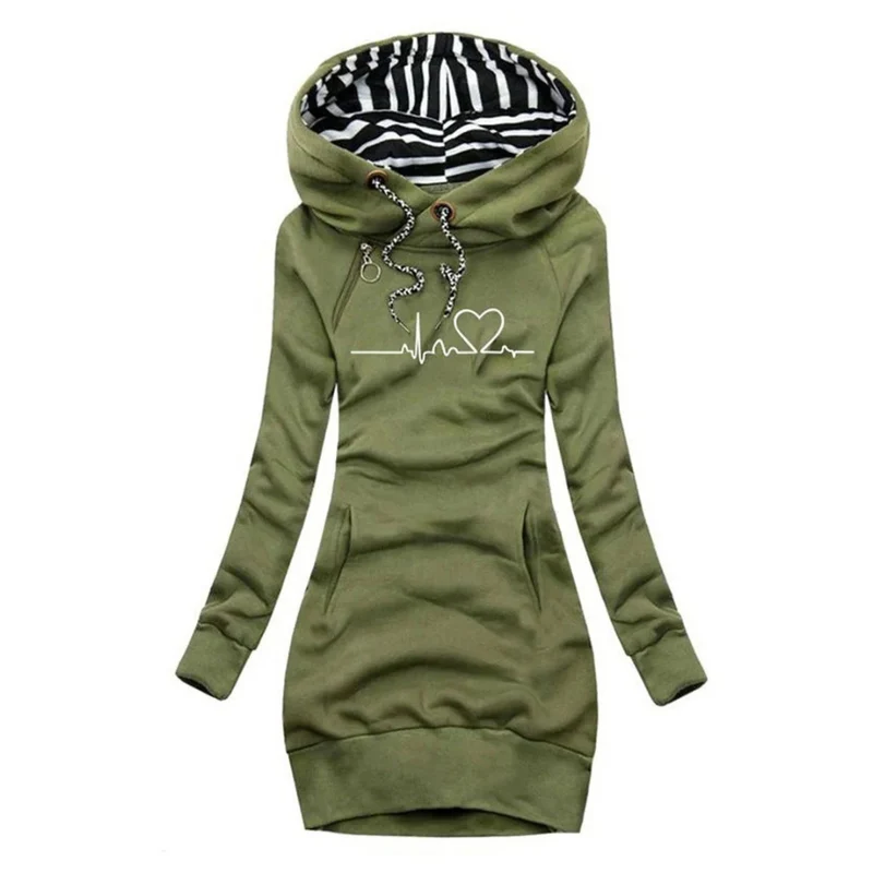 Cordula | Damen Hoodie Kleid mit Kapuze und Herz Print