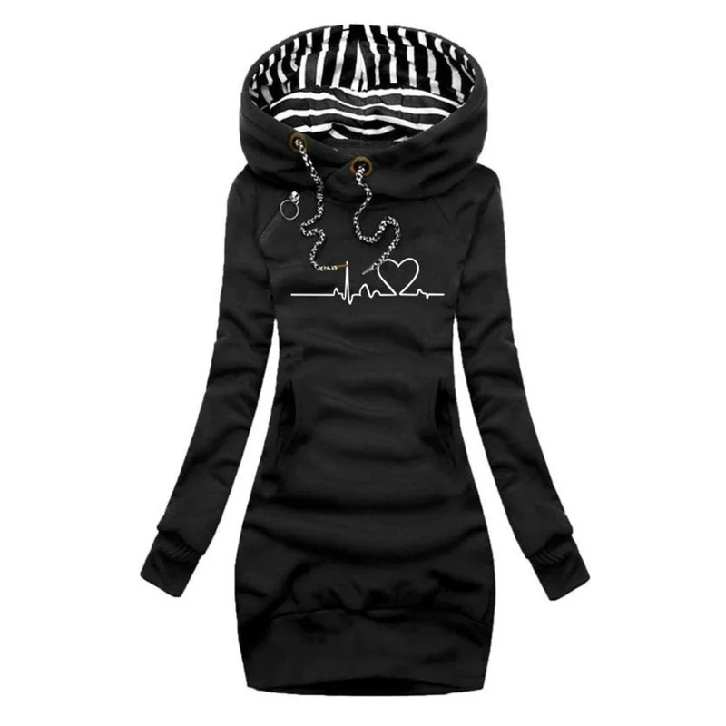 Cordula | Damen Hoodie Kleid mit Kapuze und Herz Print