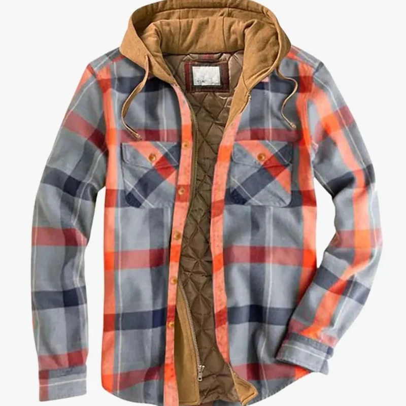 Mats | Herren Winterjacke aus Flanell mit Patchwork, Reißverschluss und Karomuster