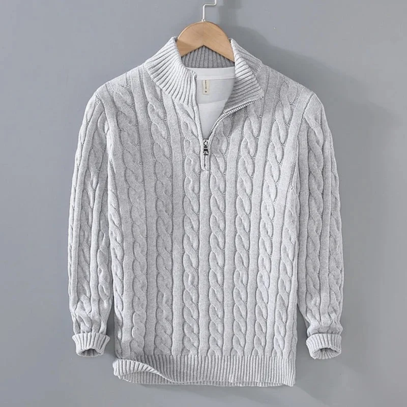 Gregor | Herren Strickpullover Mit Reißverschluss Kragen und Struktur Muster