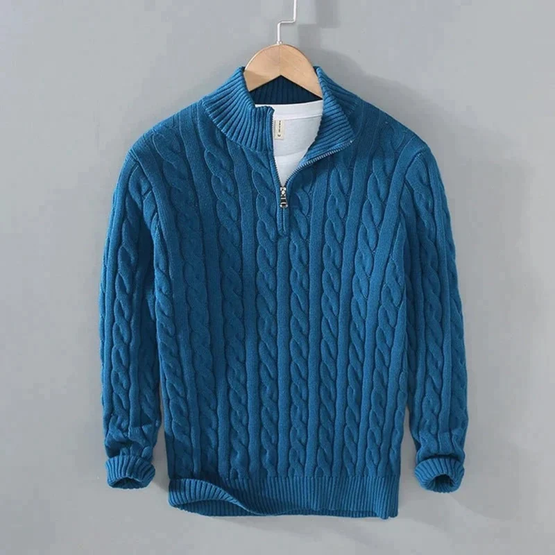 Gregor | Herren Strickpullover Mit Reißverschluss Kragen und Struktur Muster