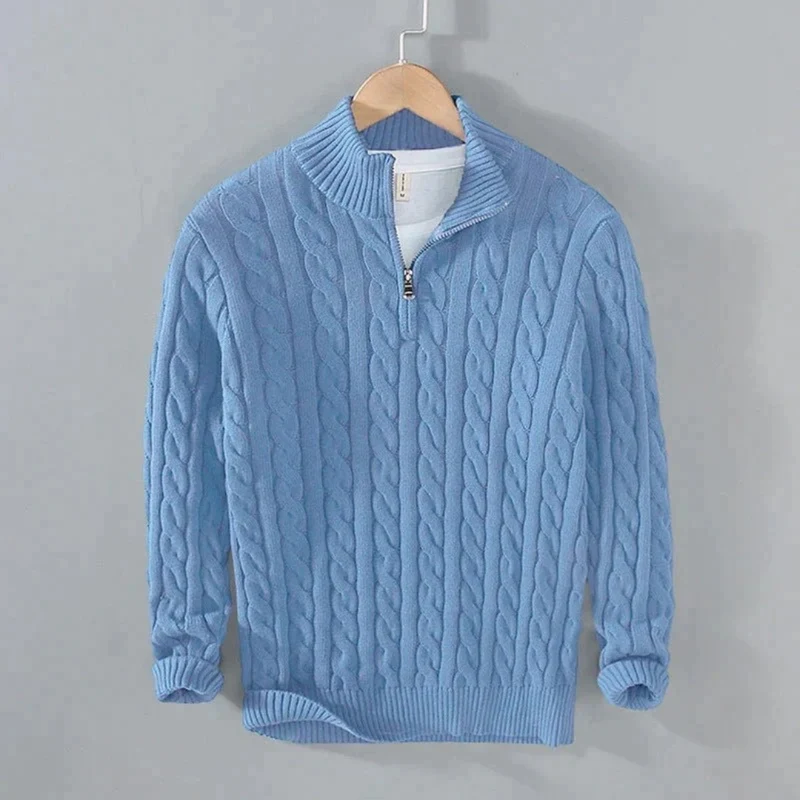 Gregor | Herren Strickpullover Mit Reißverschluss Kragen und Struktur Muster