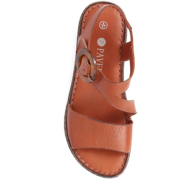 Adjustable Leather Sandals - LUCK39017 / 326 151 - Tan