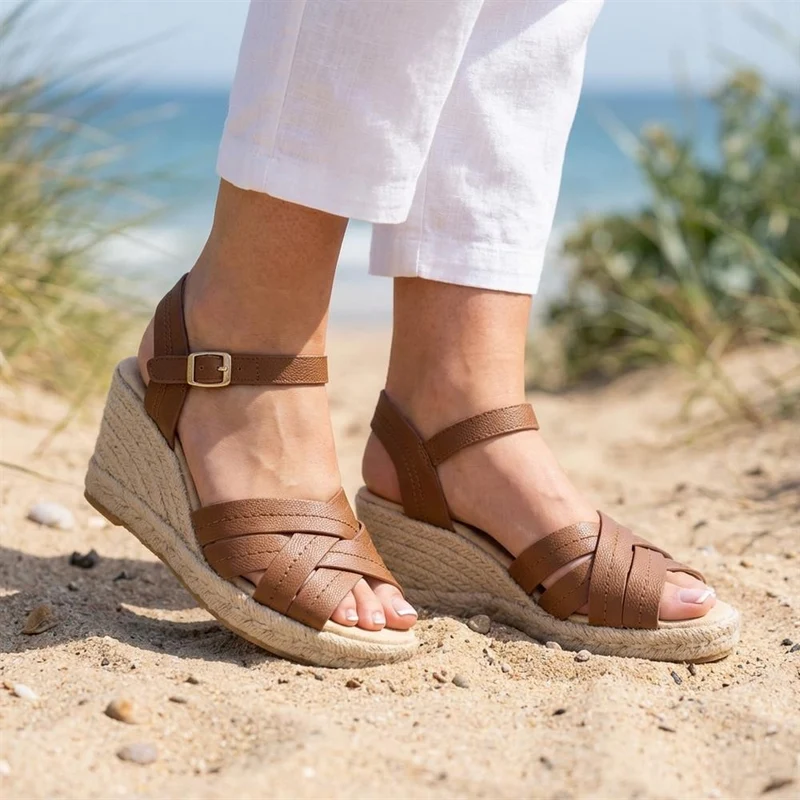 Bellissimo Memory Foam Wedged Espadrilles - BELWBINS43081 / 329 351 - Tan