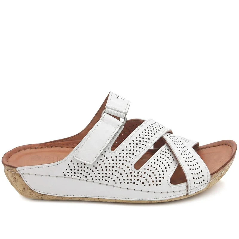 Leather Cut-Out Adjustable Strap Sandals - KARY43004 / 329 118 - White