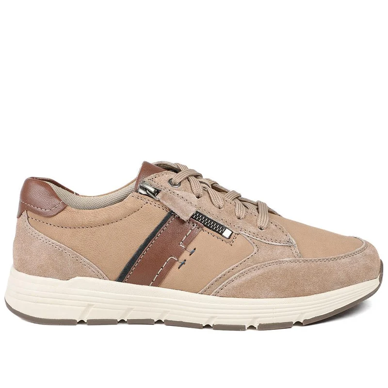 Leather Wide-Fit Lace-Up Shoes - PARK41041 / 327 282 - Sand