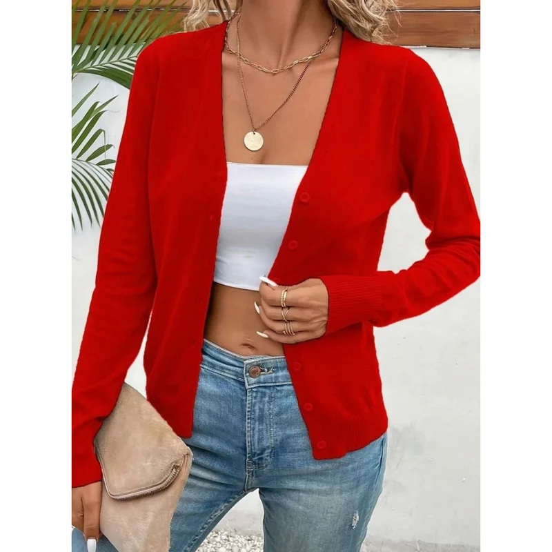 Melina | Damen Strickjacke mit V Ausschnitt, Knöpfen und Langarm