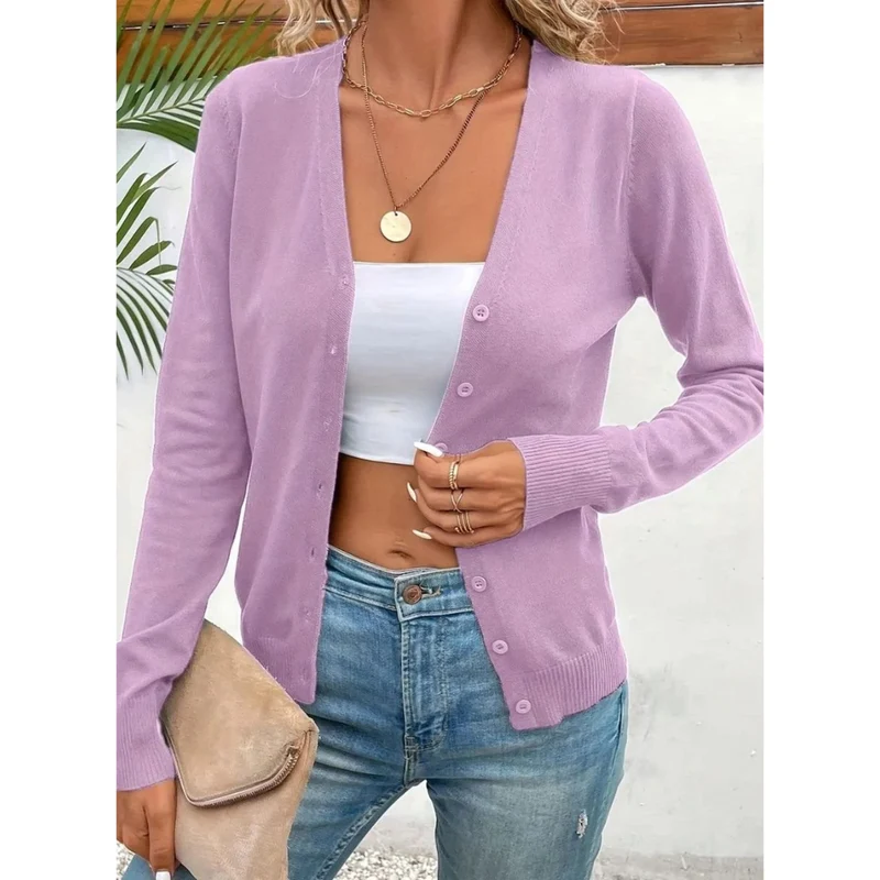 Melina | Damen Strickjacke mit V Ausschnitt, Knöpfen und Langarm