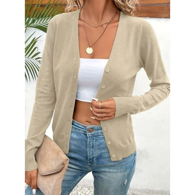 Melina | Damen Strickjacke mit V Ausschnitt, Knöpfen und Langarm