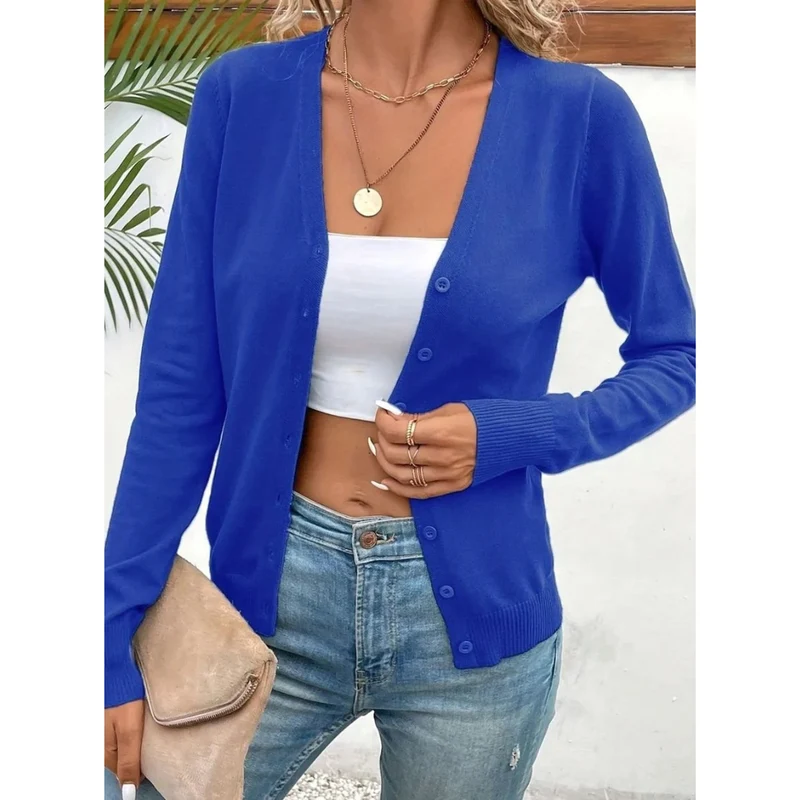Melina | Damen Strickjacke mit V Ausschnitt, Knöpfen und Langarm