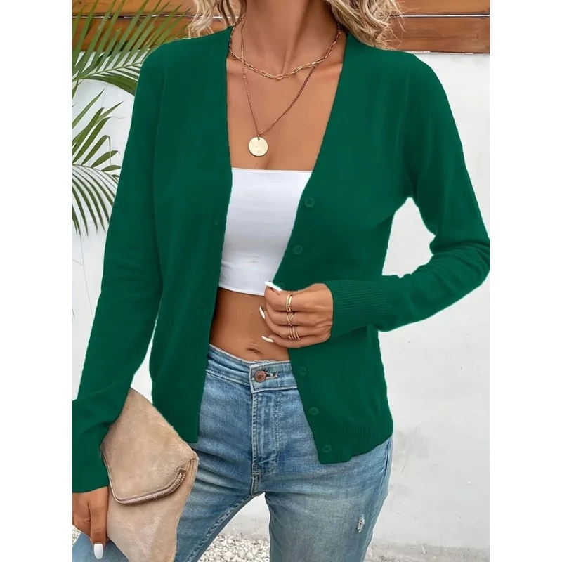 Melina | Damen Strickjacke mit V Ausschnitt, Knöpfen und Langarm