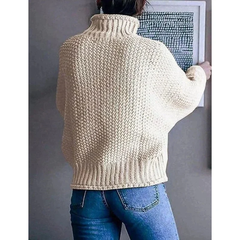 Heike | Damen Beige Rollkragenpullover mit Langarm und Weitem Schnitt