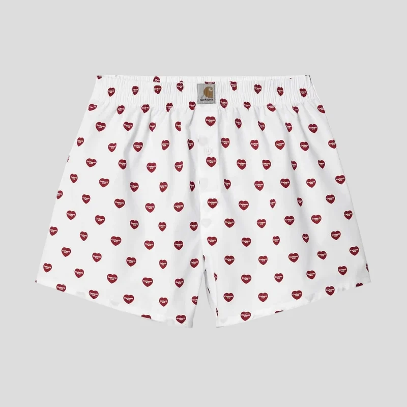 Carhartt WIP Herren-Boxershorts mit Schriftzug | Weiß mit Herzmuster