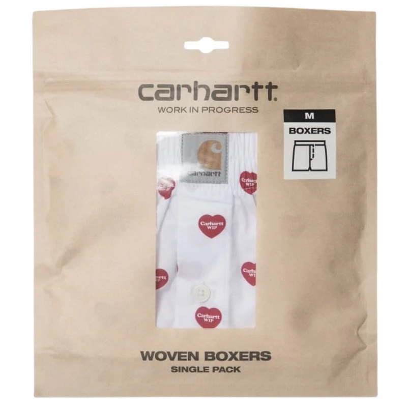Carhartt WIP Herren-Boxershorts mit Schriftzug | Weiß mit Herzmuster