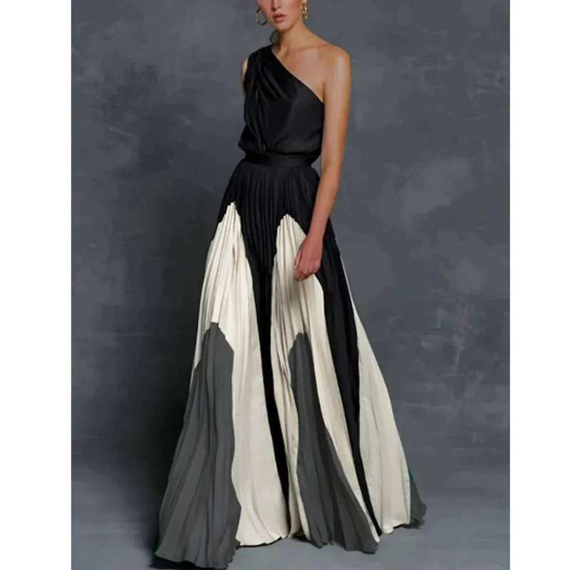 Ida | Damen One-Shoulder Maxikleid Mit Plissee