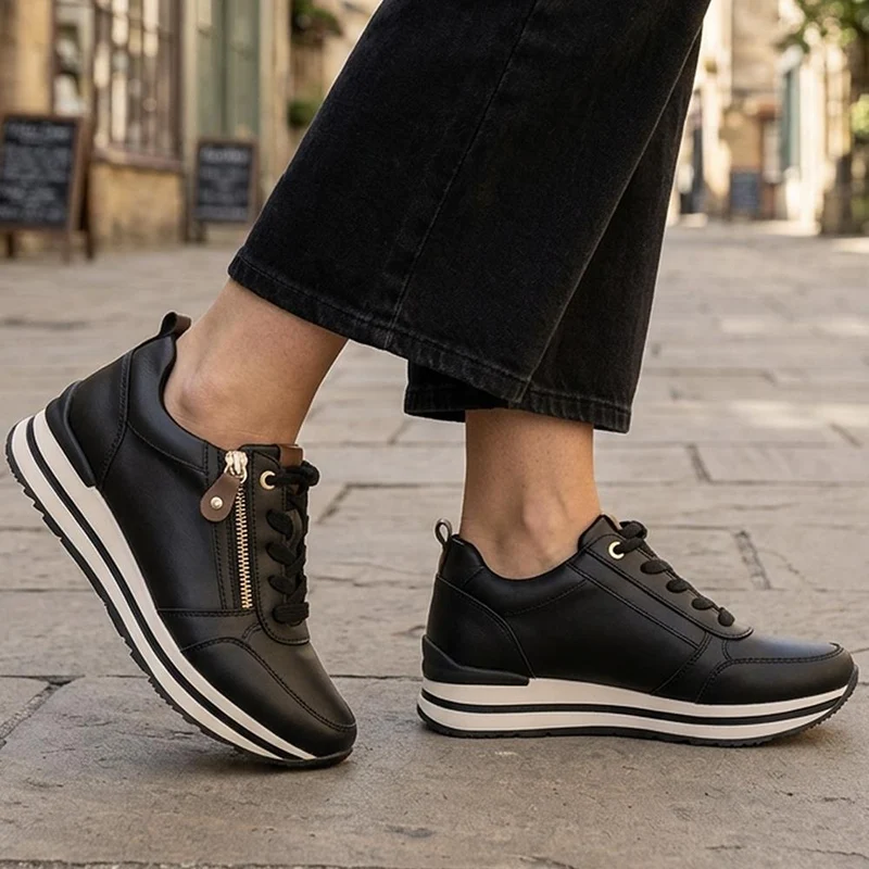 Zip-Up Laced Trainers - WBINS39070 / 325 159 - Black